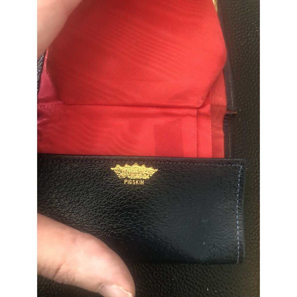 Vintage Pig Skin Leather French Coin Purse Wallet Navy Blue And Red Women - Picture 6 of 7